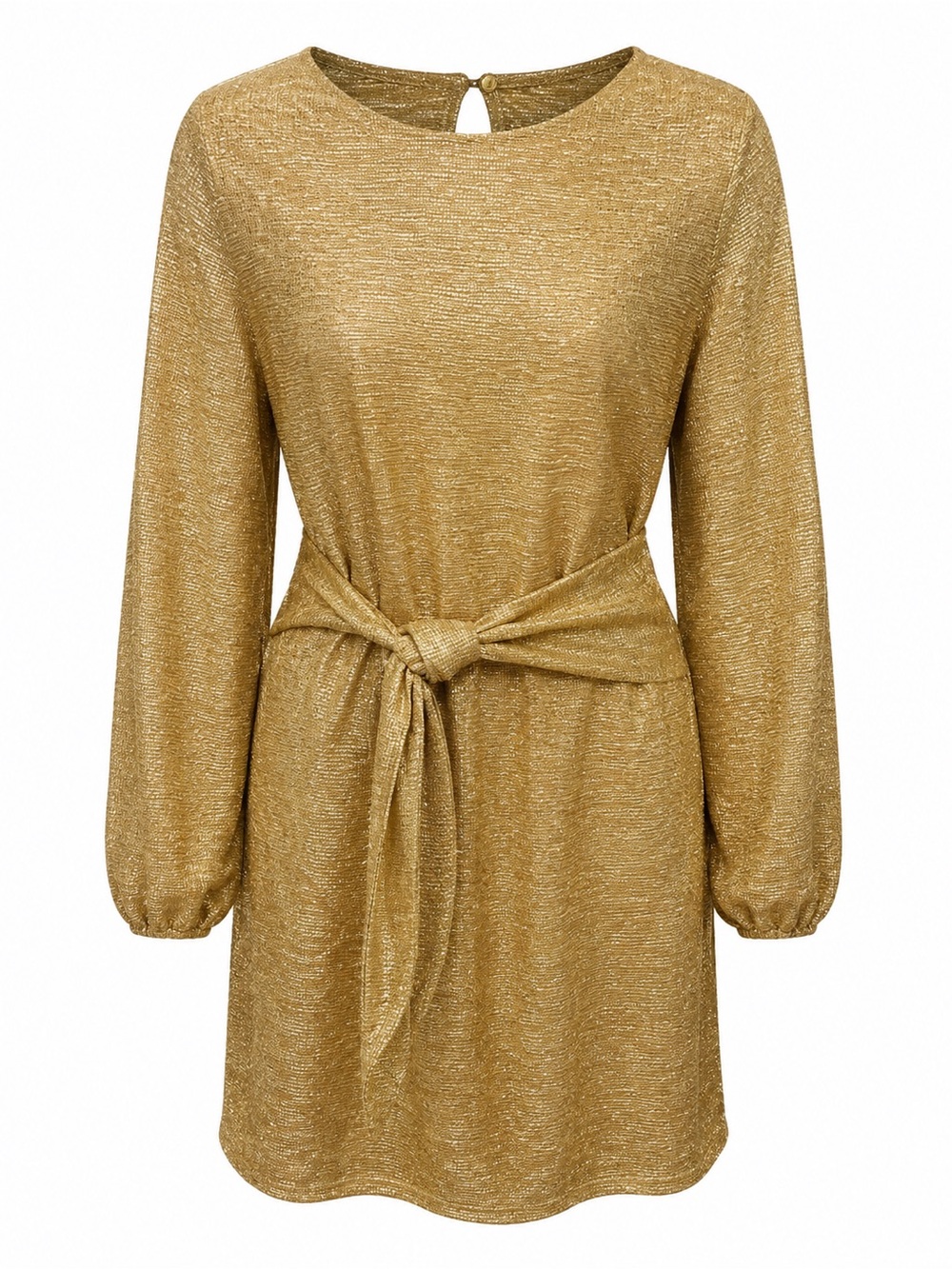 Gold Long-Sleeve Metallic Shift Dress